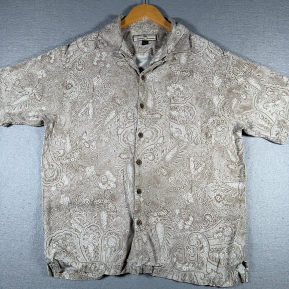 Tommy Bahama Other - Tommy Bahama Mens Short Sleeve Paisley Camp Shirt Tan Cream Button Up Medium